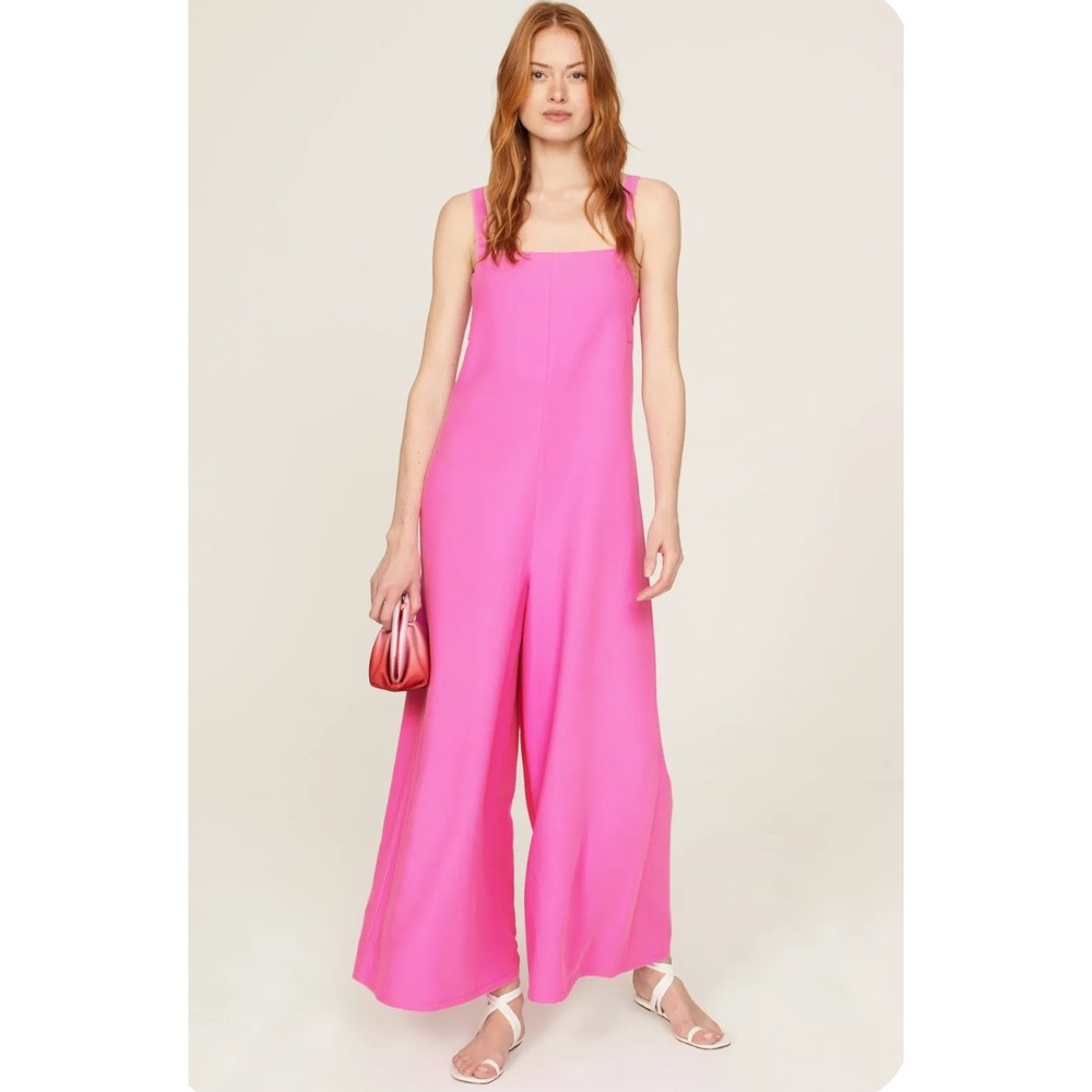 Adam Lippes Jumpsuit Pink Wide Leg Square Neck Adjustable Straps Women Size L